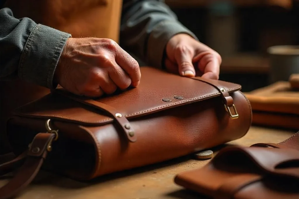 Sac cuir homme fabriqué à la main par un artisan maroquinier